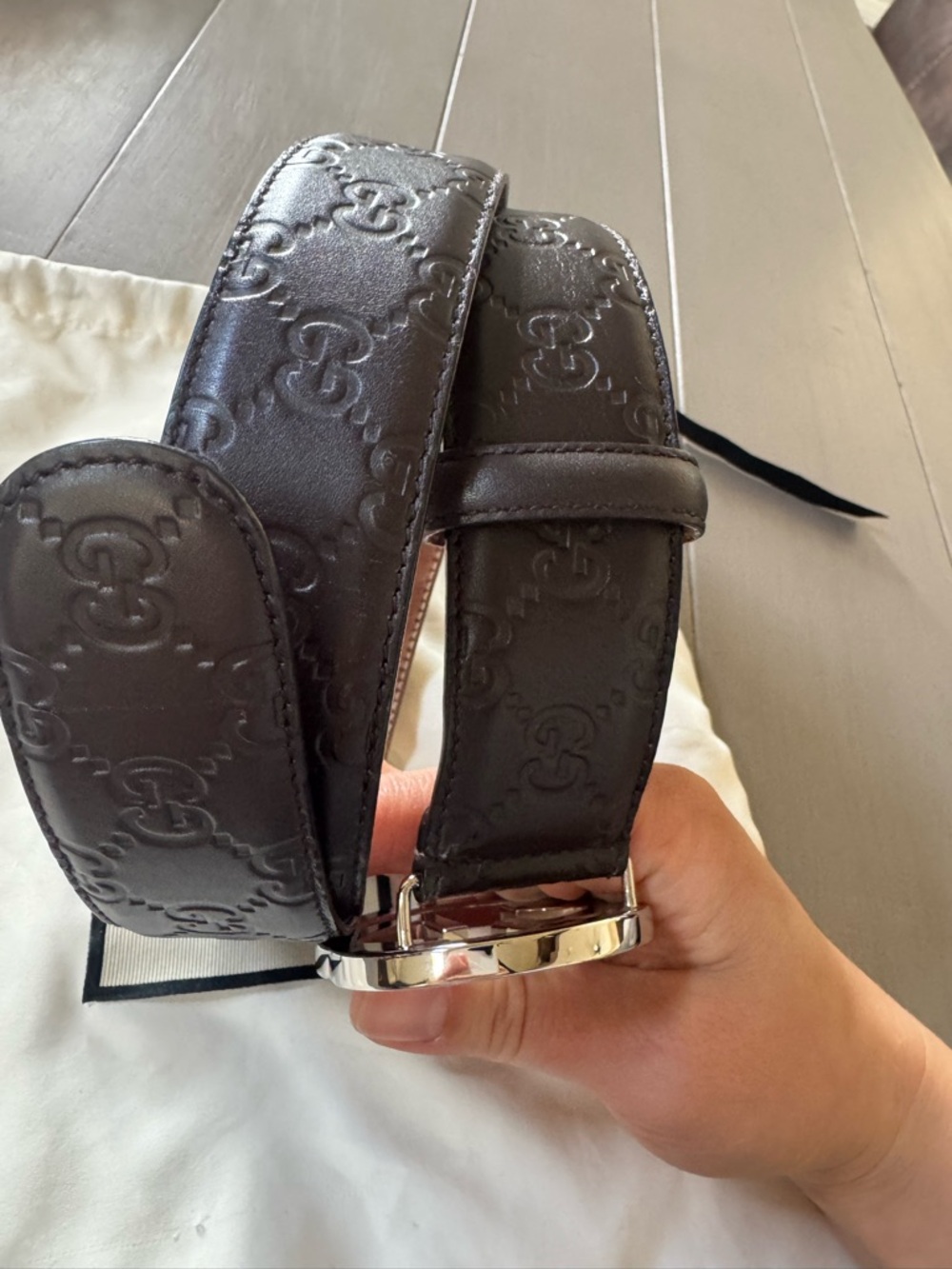 Gucci Black Guccissima Leather Belt with Silver Double G Buckle - Picture 4 of 5